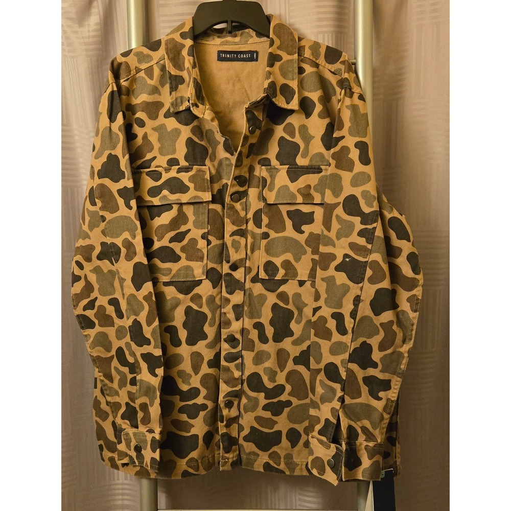 Trinity Coast Mens Duck Camo Snap Button Shirt Jacket Brown Tan Large DKOL243132
